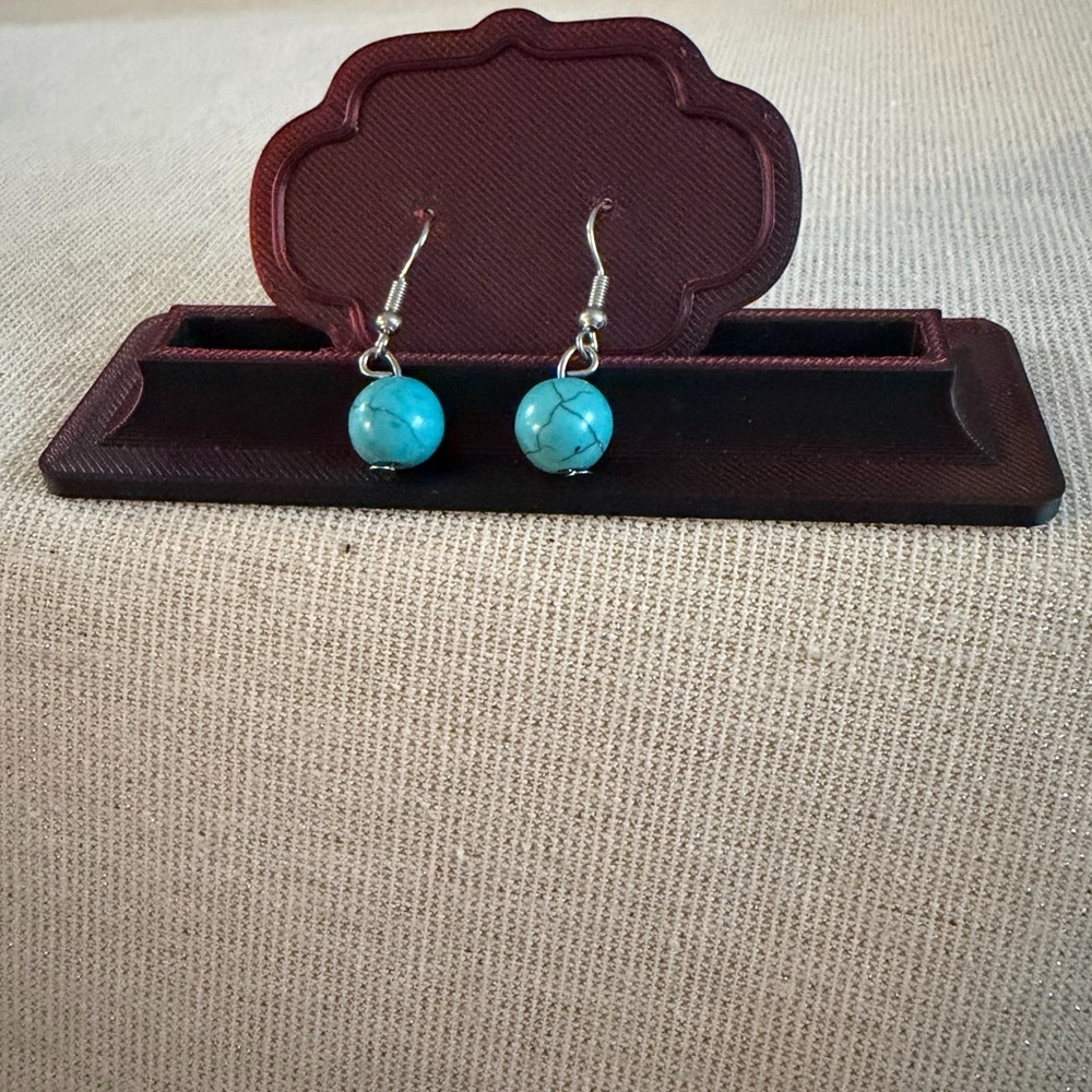 2 Pair Turquoise Stone Drop Earrings - Bright Blue - Picture 3 of 3
